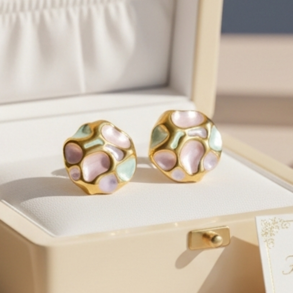 Retro Gold and Pastel Pink Earrings